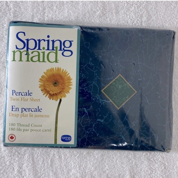 Vintage Spring Maid Navy Blue Marble Print Twin Flat Sheet - Picture 1 of 6